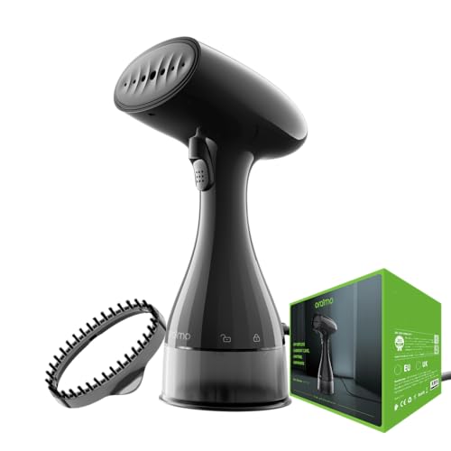 Oraimo 1500W Steamer Iron with Lint Brush, 220ML Detachable Water Tank, 35s Fast Heat Up, 22g/min Clothes Steamer,LED Steam Indicator, Metal Plate 2M Cord Diamond Texture Travel Steamer All Fabrics