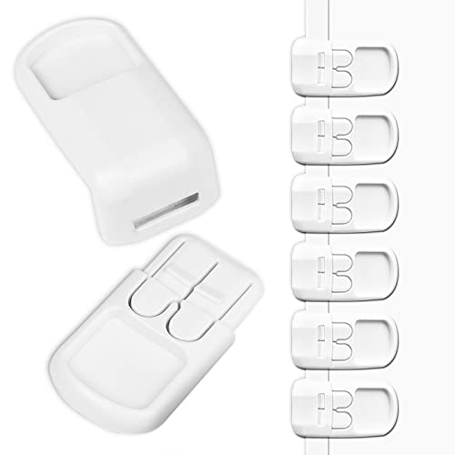 Elfzone Safety Cabinet Locks for Babies - 6 Packs - Quick and Easy Baby Proofing Adhesive Drawer Locks, No Screws and Drills Safety Locks for Furniture Ovens Tables, White