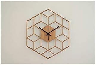 1 Pcs Hexagon Wood Wall Clock Advanced European Minimalist Geometric Lines Exquisite Artistic Silently Clock for Cafe Home,12 INCH