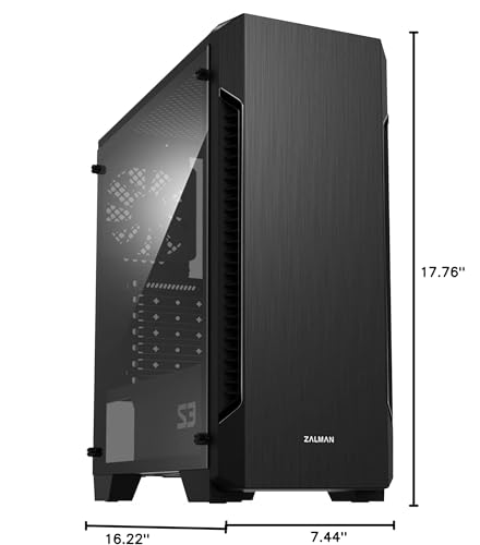 ZALMAN – S3 – ATX MID-TOWER PC CASE – FULL ACRYLIC SIDE PANEL – 3X CASE FAN 120MM PRE-INSTALLED, BLACK