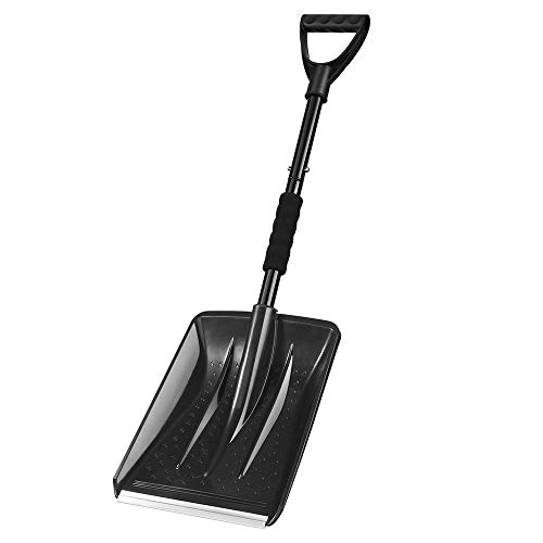 IPSXP Snow Shovel,Detachable Plastic Snow Shovel with Stainless Steel Pole and Aluminum Edged Wide Blade Shovel, Perfect for Car Driveway, Camping and Outdoor Emergency (Black)