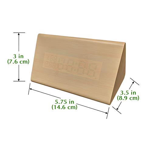 gbHome GH-6843 LED Faux Wood Digital Alarm Clock, Portable LED Desk Clock with USB Charger, Displays Time & Temperature, Adjustable Brightness, 3 Alarms and Optional Sound Activated Display