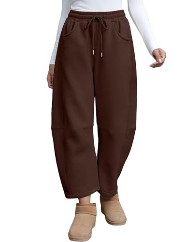 Yeokou Womens Fleece Lined Sweatpants Barrel Leg High Waist Winter Joggers Cozy Home Travel Lounge Pants with Pockets
