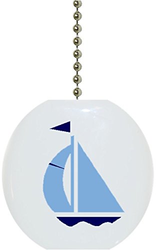Light Blue & Navy Sailboat Solid Ceramic Fan Pull