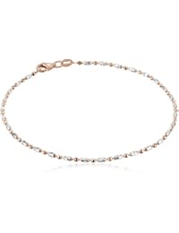 Italian Sterling Silver Rhodium Plated Diamond Cut Oval and Round Beads Mezzaluna Chain Ankle Bracelet