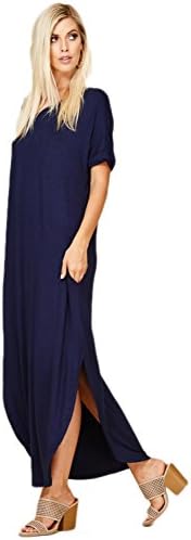 Annabelle Women's V Neck Short Sleeve Split Long Maxi Dresses with Pockets