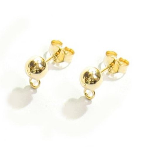 2 pcs 14K Gold on .925 Sterling Silver 5mm Round Half Ball Stud Earring Connector Loop Post with Clutches / Findings / Yellow Gold