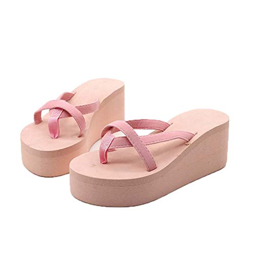 Women Flip Flops, ❤️ FAPIZI Summer Bohemian Muffin Slope with Sandals T-Bar Sandals Beach Flat Wedge Slippers Pink - Thumbnail 4