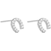 Lucky Horseshoe S925 Sterling Silver Small Stud Earrings for Women Cubic Zirconia Dainty Elegant Good Luck U Shape Hypoallergenic Tiny Mini Cartilage Earring CZ Cute Fashion Jewelry Animal Horse Lover Gifts