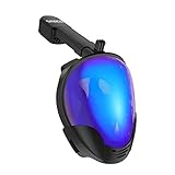 SMACO Full Face Snorkel Mask with UV Protection Anti-Fog Anti-Leak Snorkeling Mask with Detachable Camera Mount 180° Panoramic View Swimming Mask for Adults and Youth (Black/UV, Small/Medium)