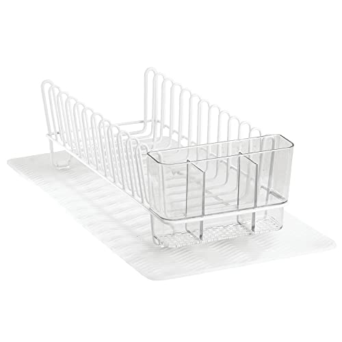 mDesign Steel Sink Dish Drying Rack/Dish Drainer Storage Organizer w/Wire Drainer, Drying Mat