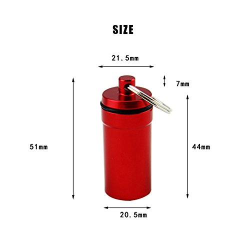 Set of 6 Waterproof Aluminum Metal Pill Box Case Organizer with Keychain - Outdoor Medicine Bottle Key Ring Small First Aid Drug Holder Pill Container - Thumbnail 2