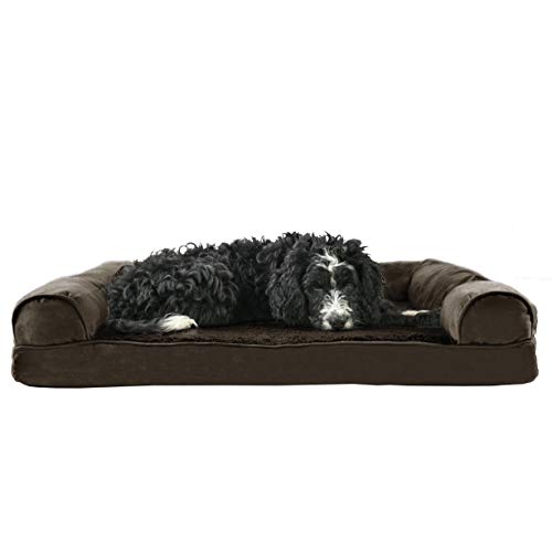 Furhaven Pet Dog Bed | Memory Foam Ultra Plush Faux Fur & Suede Traditional Sofa-Style Living Room Couch Pet Bed w/ Removable Cover for Dogs & Cats, Espresso, Large