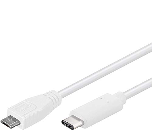 PremiumCord USB-C Connection Cable, Charging Cable up to 2.5 W, Data Cable up to 480 Mbit/s, USB Type-C Male to Type Micro Plug, Triple Shielding, Colour White, Length 0.6 m
