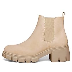 mysoft Women's Platform Chelsea Boots Lug Sole Slip