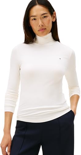 Jersey Mujer Slim Rib con Cuello Vuelto, Blanco (Ivory Silk), XL