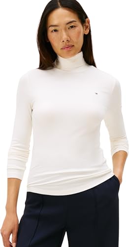 Damen Pullover Slim Rib Rollkragen, Weiß (Ivory Silk), XL