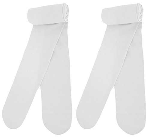 Country Kids Baby Girl's Smooth Soft Microfiber Opaque Footed Stocking Tights, Pack of 2, Fits 12-24 months, White