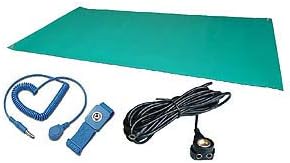 GLOBAL STATCLEAN SYSTEMS 2 Layered ESD Safe Table Mat, 1.5 mm Thick with Button on Each Corner with Grounding Cord and Wrist band (2.6 x 6.6 ft, Green)