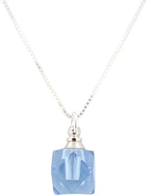 Faceted Blue Glass Essential Oil Diffuser Necklace on Sterling Box Chain, #6618 (18 Inches)