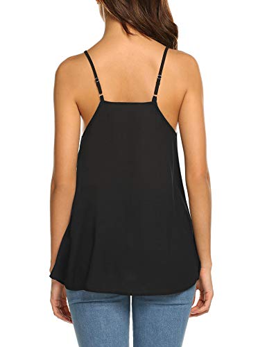 SUNAELIA Women Sleeveless Strap Tank Top Camisole Chiffon Summer V Neck Casual Solid Loose Blouse Shirts Black - Thumbnail 5