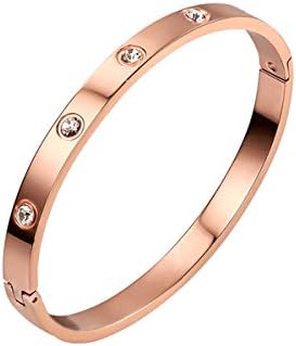 CNNIK Women’s Bangle Bracelet, Rose Gold Titanium Cubic Zirconia Love Cuff Bracelet, Ideal Gift for Wife Girlfriend Mom on Birthday Wedding Anniversary with Gift Box