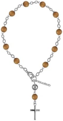 1001 Bijoux - Bracelet chapelet acier et bois d'olivier réglable 17,5+2cm