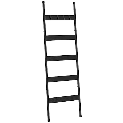HOOBRO Blanket Ladder, 5-Tier Towel Rack with Hooks, Wall-Leaning Blanket Rack, Decorative