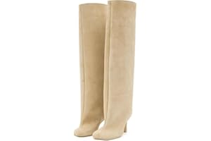 Wnshonzy Knee High Boots for Women Faux Suede Wide Calf Square Toe Tall Stiletto Kitten High Heels Thigh Long Fall Boot Pull on Fashion Casual Cute Y2K