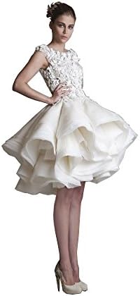 Fenghuavip Round Collar White Lace Applique Short Multi Layers Wedding Dress