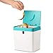 Crippa Countertop Trash Can | Mini Trash Can with Lid | 1.5 Gallon Small Trash Bin | Kitchen Countertop, Table, Bathroom, Office, Desk Trash Can | Plastic Bathroom Wastebasket | White/Turquoise