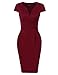 HiQueen Women's Work Dresses Cap Sleeve Office Church Classic Pencil Dress Burgundy M