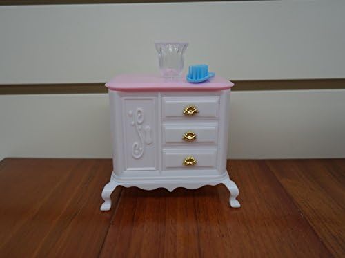 My Fancy Life Dollhouse Furniture Set, Bedroom and Beauty Play Set, White and Pink with Floral Bedding