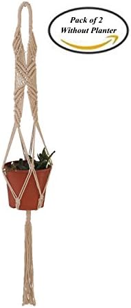 Macrame Cotton Rope 4 Legs Plant Hanger, Pack of 2, Heavy Duty Patio Balcony Deck Ceiling For Round And Square Containers Pots Indoor Outdoor Decorative Plants Hanging Basket (Type C)