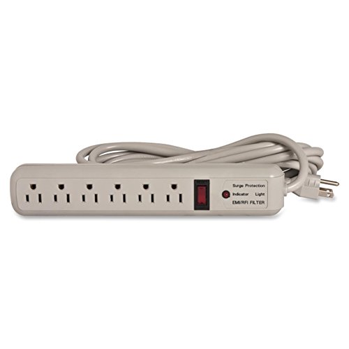 Strip Surge Protectors,1080 Joules,6 Outlets,15', Light Gray