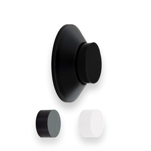 Evi Herrajes | Adhesive Door Stop | Wall Fitting | 35x15mm | Black Lacquered Stainless Steel | Conical Shape | Two Rubber Bands Included | Adhesive or Screw Installation