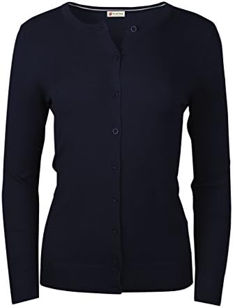 Me and Young Women's Round Neck Long Sleeve Button Front Cardigan Sweater NAVY 1XL