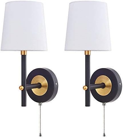 Tengxin Indoor Wall Lamp (2-Pack) Fixture with Fabric Shade - Brushed Nickel/Antique Brass Finish,Suitable for Bedroon Living Room, UL Listed (Antique Brass)