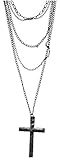 Leegoal Fashion Retro Multi-layer Chain Pendant Black Cross Metal Long Necklace Gift