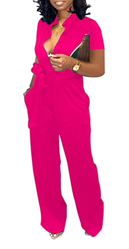 Yiershu Women's Sexy V Neck jumpsuit Short Sleeve
