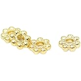 HLLMX 200 PCS Golden Daisy Spacer Beads 4mm Daisy Flower Thin Rondelle Spacer Bead Flat Bead Caps for Bracelet Necklace Jewelry Making, GJ132