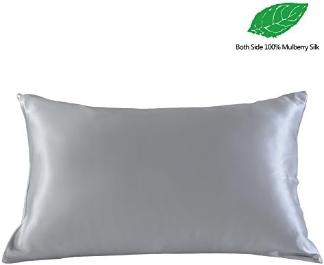 YSTHER 22 Momme Silk Pillowcases with Both Side,Standard Size with Hidden Zipper,1pc (Queen 20''x30'',Silver Blue),Gift Box