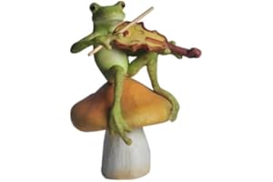 Top Collection Enchanted Story Fairy Garden Frog Playing Fiddle on Mushroom Outdoor Statue
