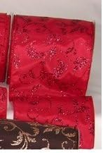 Red Sparkle Leafy Swirl Wired Craft Ribbon 5" x 20 Yards