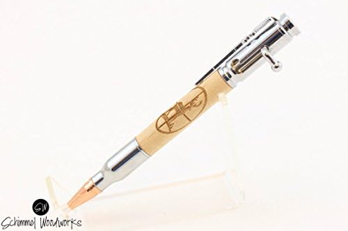 Handmade Schimmel Pen, Chrome Bolt Action Bullet Pen. Maple with Deer in cross-hairs. Great for the hunter in your family!