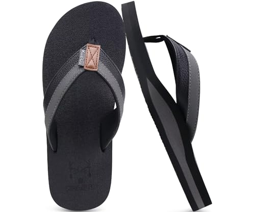 KuaiLu Mens Faux Leather Flip Flops