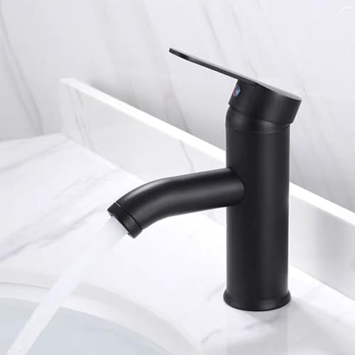 FALSKT 304 Stainless Steel Kitchen Tap, Bathroom Tap with Hose, Bathroom Tap, Ceramic Valve Core, Single Lever Washbasin Mixer for Guest Toilets (Black)