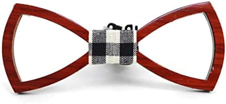 Parquet Men's Wooden Bow Tie with Fabric Centerpiece and Adjustable Elastic Strap