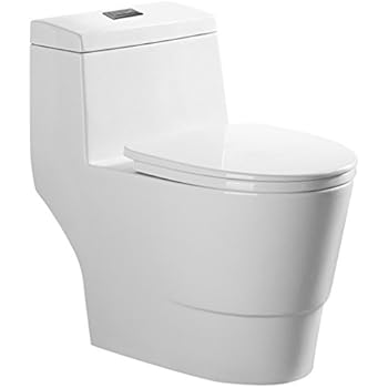 Woodbridgebath T-0019 Dual Flush Elongated One Piece Toilet with Soft Closing Seat, Comfort Height, Water Sense, Modern design