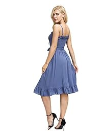 CURLBIUTY Vestido de verano para mujer, con correa de espagueti y botón en el cinturón